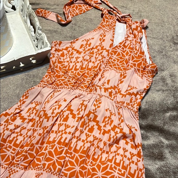Orange and White Geometric Print Maxi Dress, Size Small - Picture 5 of 5
